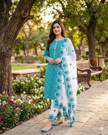 💙 Teal Floral Polka 3-Piece Suit