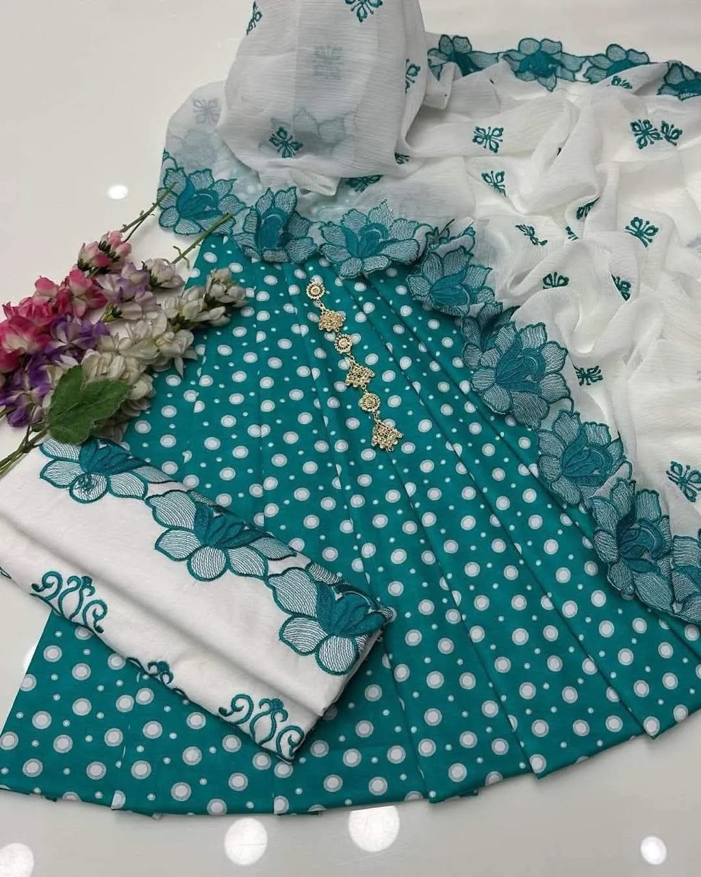 💙 Teal Floral Polka 3-Piece Suit