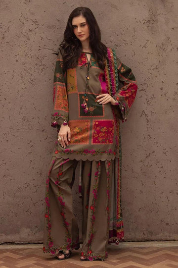 Olive Green Printed & Embroidered 3-Piece Unstitched Lawn Suit with Matching Dupatta